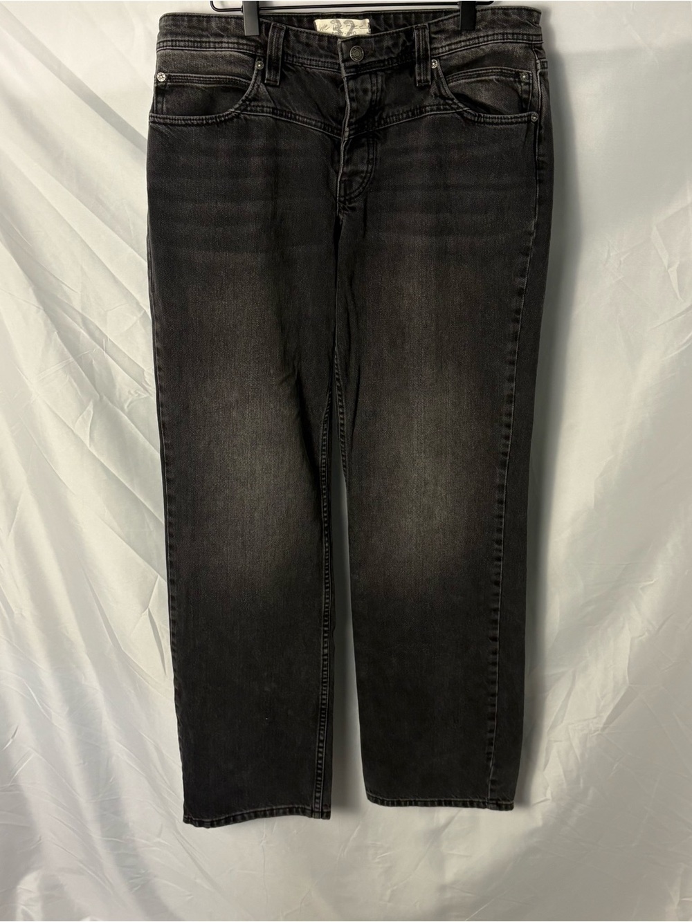 Free People Gray/Black Washed Wide Straight Leg Jeans Sz 32